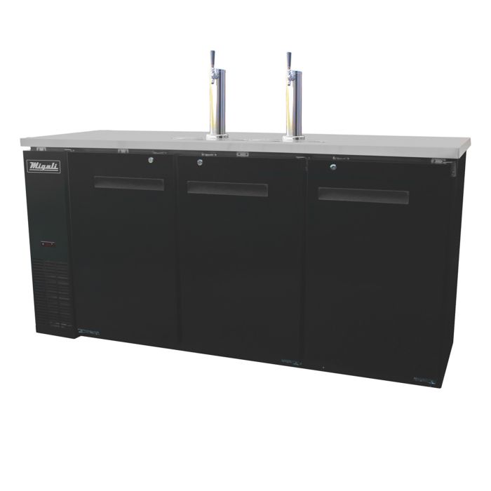Direct Draw Beer Dispenser Migali C-DD72-3-HC 72 4/5" Kegerator w/ (3) Keg Capacity - (2) Columns, Black, 115v