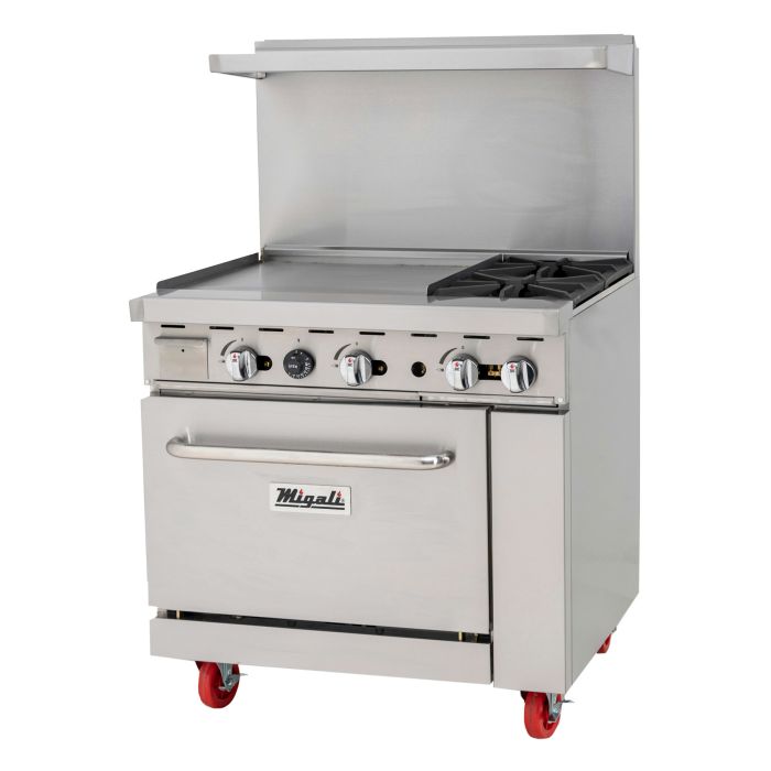 Gas Range w/ Griddle & Standard Oven Migali C-RO2B-24GL-LP 36" 2 Burner, Liquid Propane