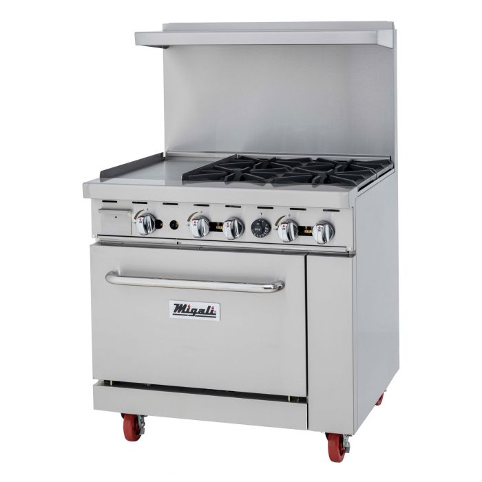 Gas Range w/ Griddle & Standard Oven Migali C-RO4B-12GL-LP 36" 4 Burner, Liquid Propane