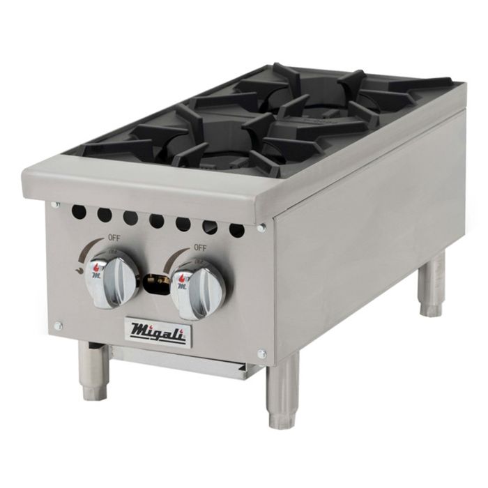 Gas Hotplate w/ (2) Burners & Manual Controls Migali C-HP-2-12 12", Convertible