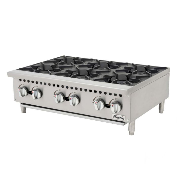 Gas Hotplate w/ (2) Burners & Manual Controls Migali C-HP-6B-36 36", Convertible