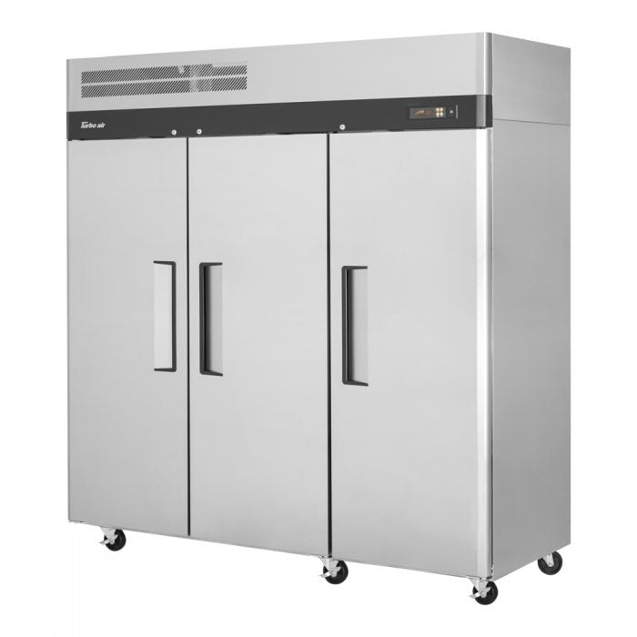 Reach In Refrigerator Turbo Air M3R72-3-N 77 3/4" Three Section. (3) Left/Right Hinge Solid Doors, 115v