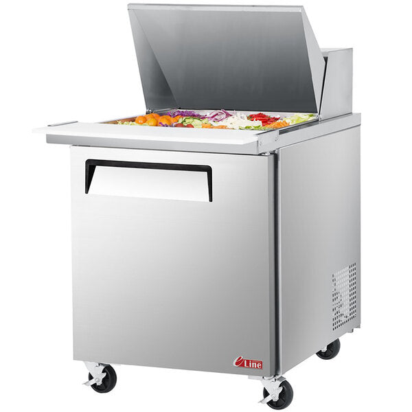 Mega Top Salad Prep Table Turbo Air EST-28-12-N6 E-line 27 1/2" 1 Door Refrigerated