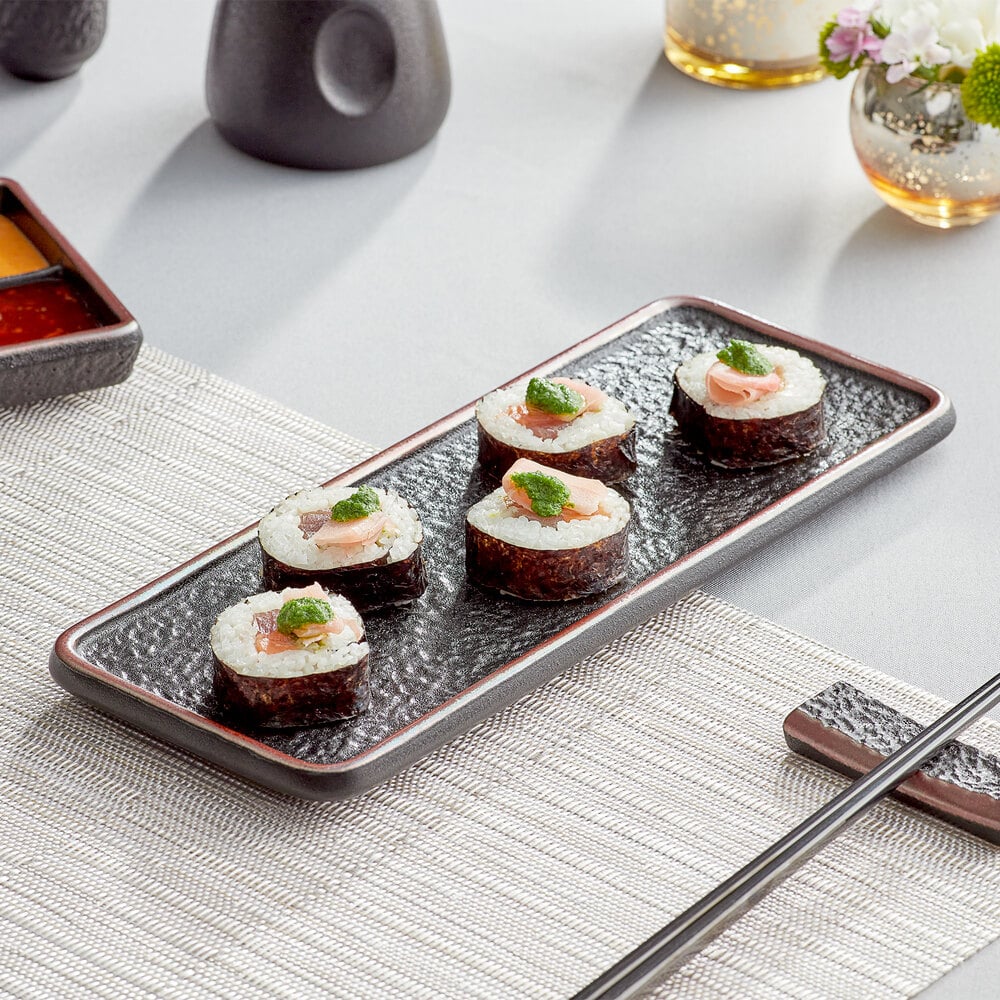 Sushi plate 11 7/16" x 4 1/2" black Textured Stoneware
