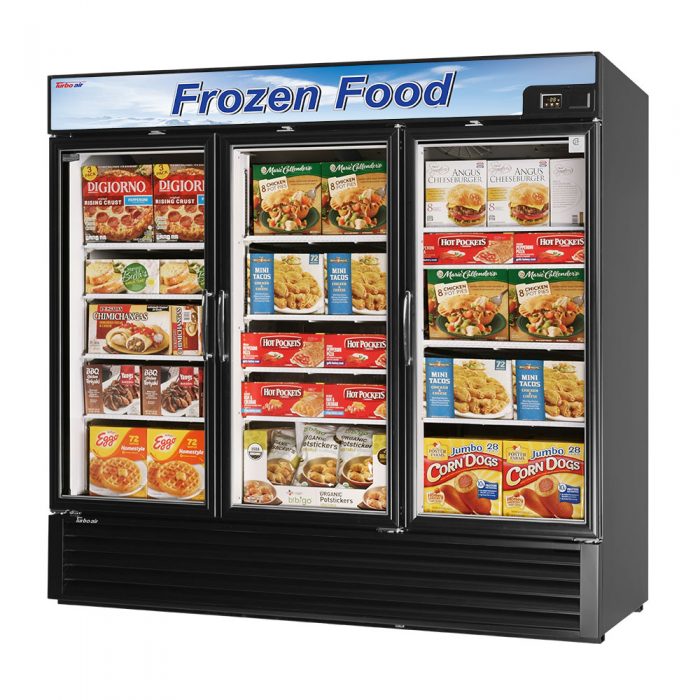 Glass Door Freezer Turbo Air TGF-72FB-N 81 7/8" Three Section w/ Swing Doors - Bottom Mount Compressor, Black, 115v