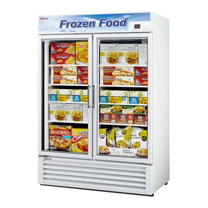 Glass Door Freezer Turbo Air TGF-49F-N 54 3/8" Two Section w/ Swing Doors - Bottom Mount Compressor, White, 115v