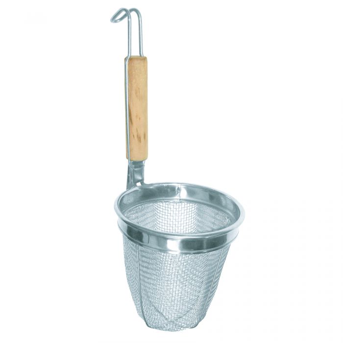 Noodle Skimmer Thunder Group SLNS002 5-1/2" Mesh - Round Wood Handle, Stainless Steel