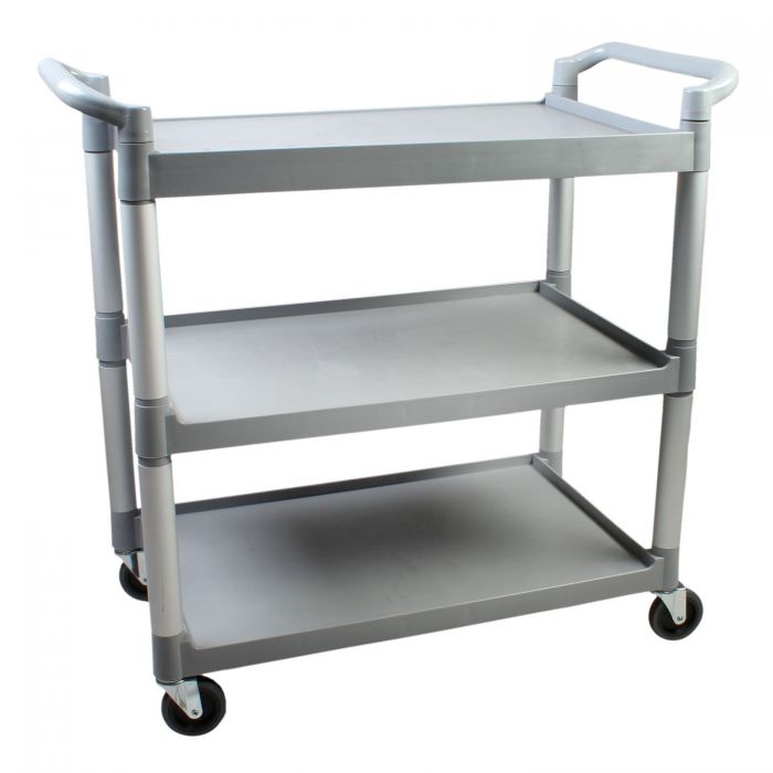 Bus Cart 3-Tier Thunder Group PLBC3316G 33-1/2" 176 Lbs. Gray Plastic Shelving Open Design