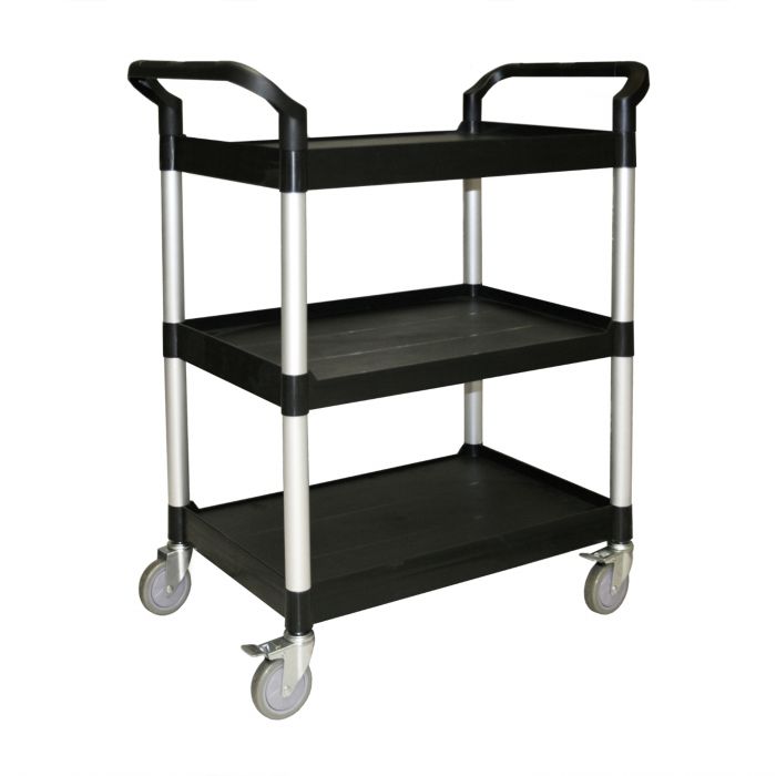 Bus Cart 3-Tier Thunder Group PLBC4019B 40-1/2" 176 Lbs. Black Plastic Shelving Open Design