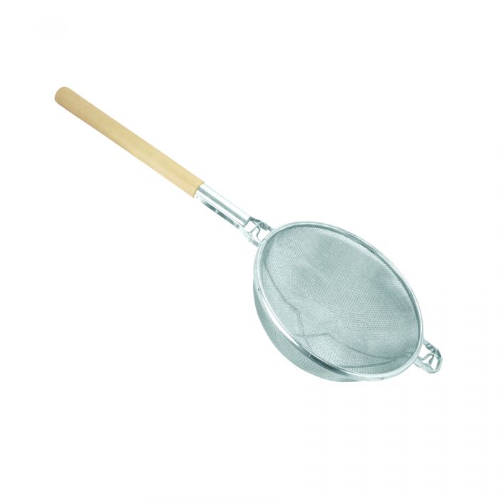 Strainer w/ Double Fine Mesh Thunder Group Wooden Handle, Nickel Plated
