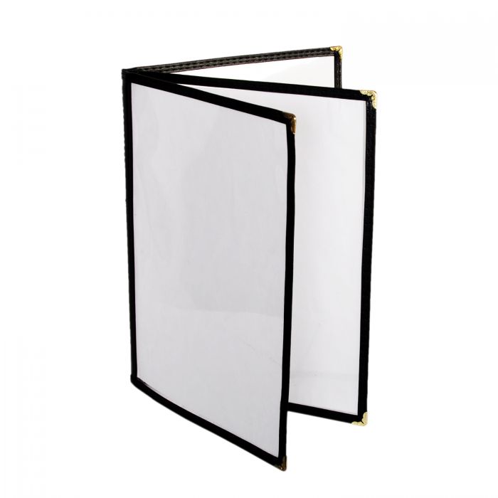 3-Page Book Fold Menu Cover Thunder Group PLMENU-L3BL Black Plastic Laminate