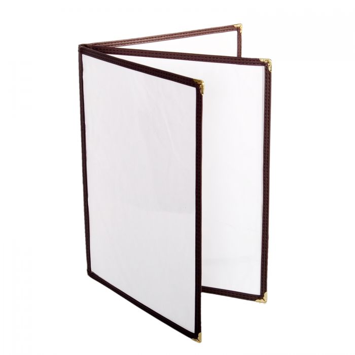 3-Page Book Fold Menu Cover Thunder PLMENU-L3BR Brown Plastic Laminate