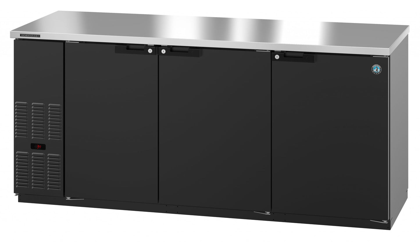 Bar Refrigerator Hoshizaki BB80 80" W - 3 Swinging Solid Doors, Black, 115v