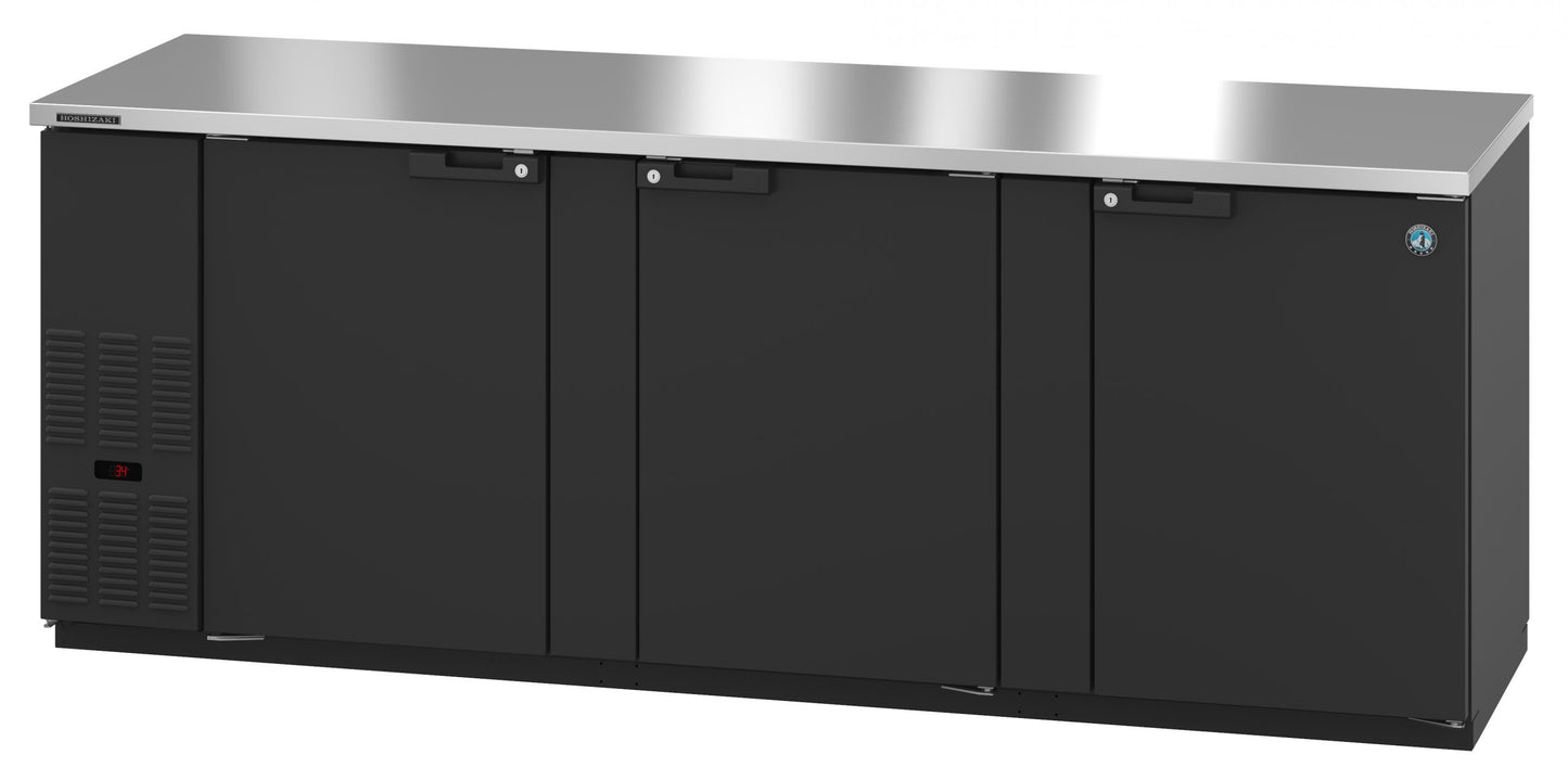 Bar Refrigerator Hoshizaki BB95 95 1/2" W - 3 Swinging Solid Doors, Black, 115v