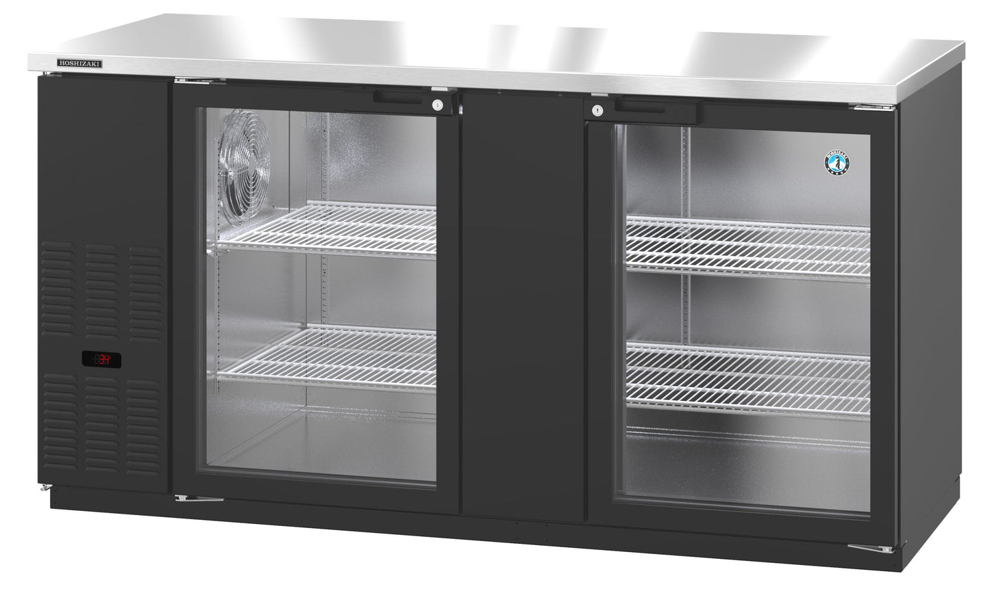 Bar Refrigerator Hoshizaki BB69-G 69 1/2" W - 2 Swinging Glass Doors, Black, 115v