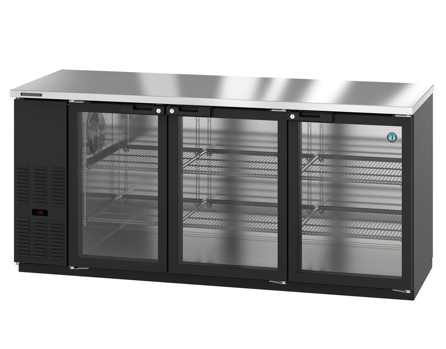 Bar Refrigerator Hoshizaki BB80-G 80" W - 3 Swinging Glass Doors, Black, 115v