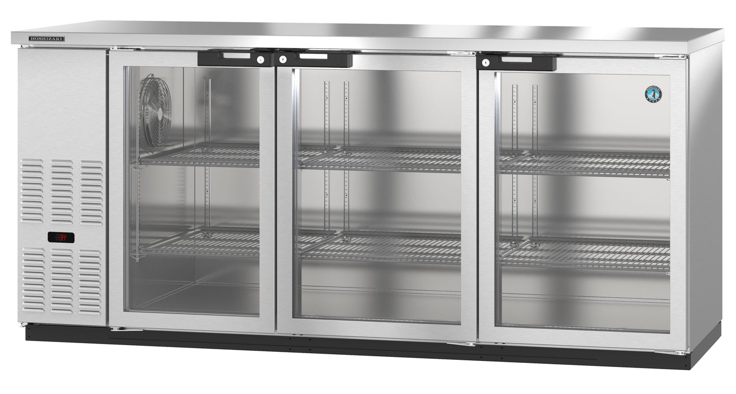 Bar Refrigerator Hoshizaki BB80-G-S 80" W - 3 Swinging Glass Doors, Stainless, 115v