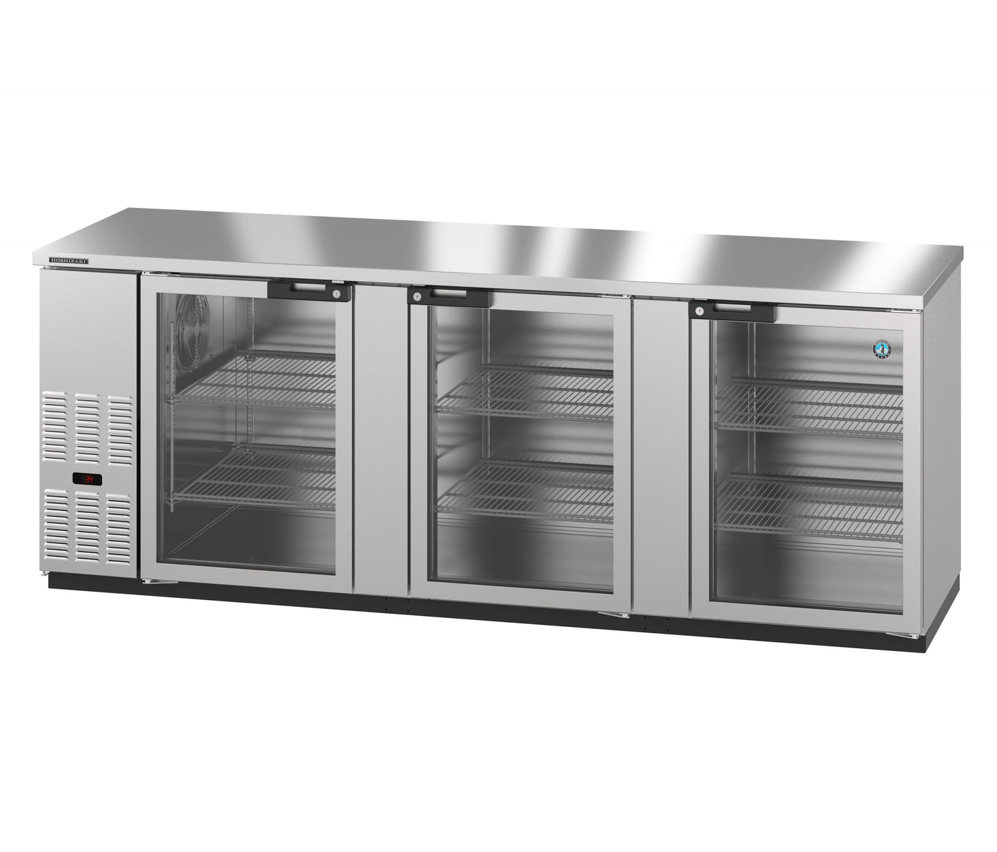 Bar Refrigerator Hoshizaki BB95-G-S 95 1/2" W - 3 Swinging Glass Doors, Stainless, 115v