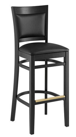 Wood Bar Stool Black Finish Frame with 2 1/2" Black Vinyl Padded Seat