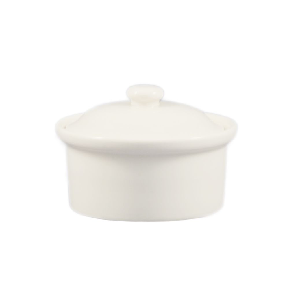 CAC CAS-10 5.25" Dia. 12 Oz. Bone White Ceramic Round Casserole - 24/Case