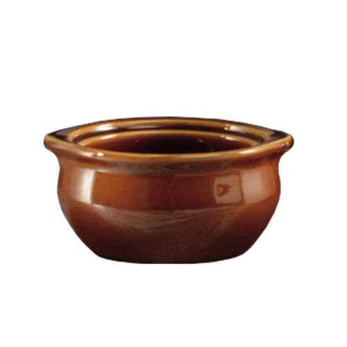 CAC OC-12-BWN 12 oz. Brown and Ivory Stoneware Onion Soup Crock / Bowl - 24/Case