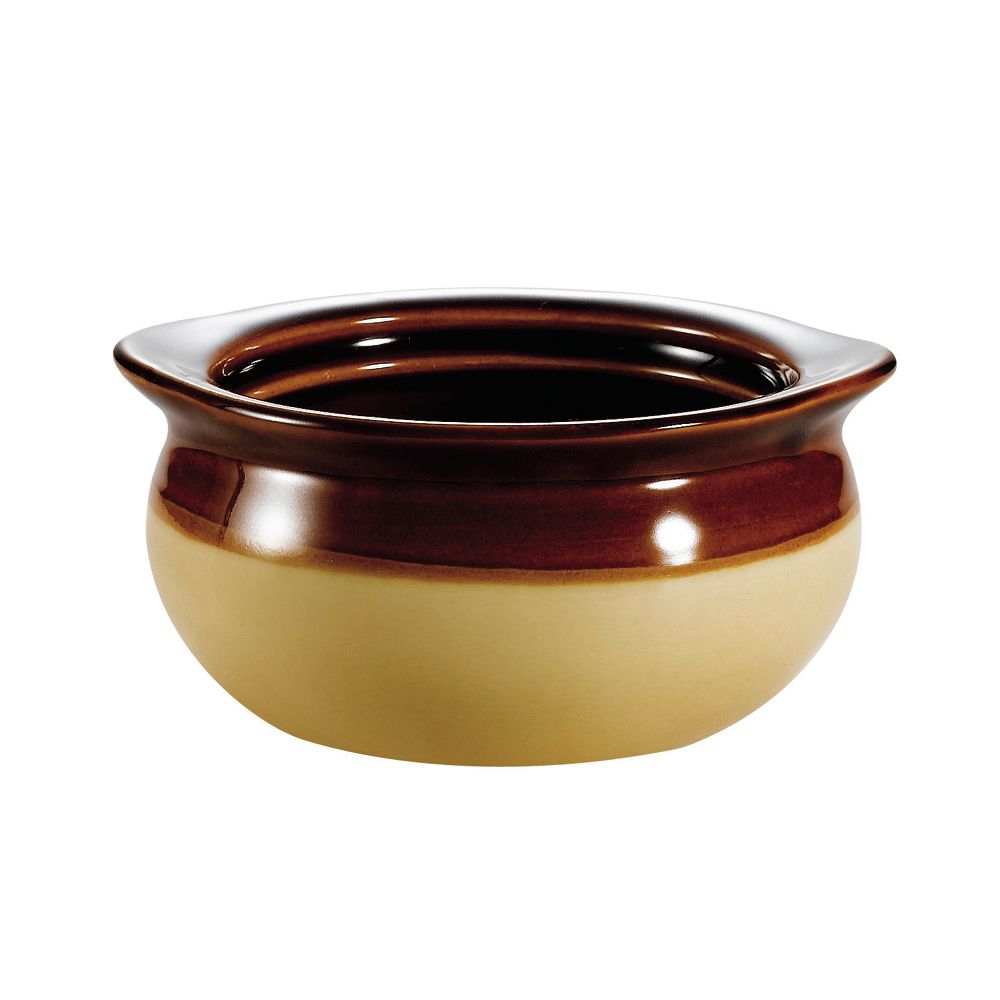 CAC OC-10-C 10 Oz. Brown and Ivory Stoneware Onion Soup Crock / Bowl - 24/Case