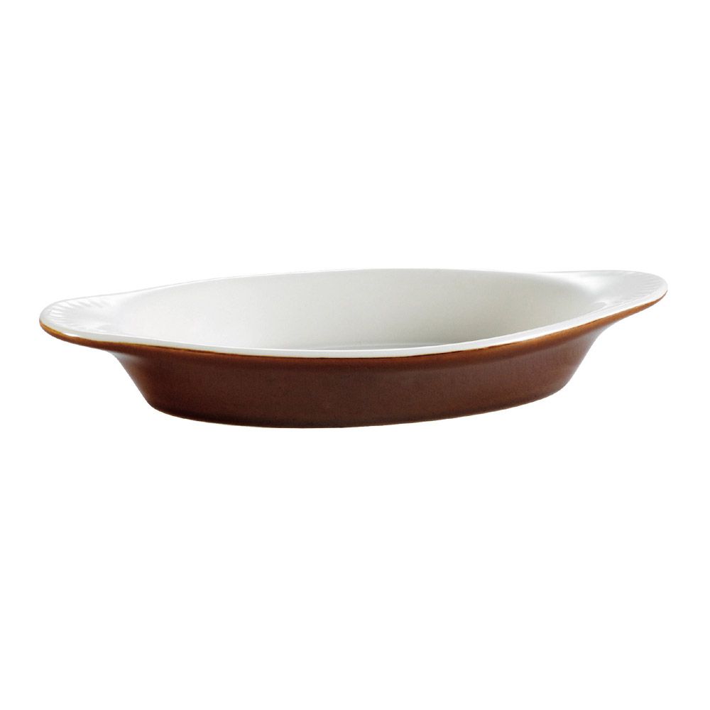 CAC Brown/American White Oval Stoneware Rarebit