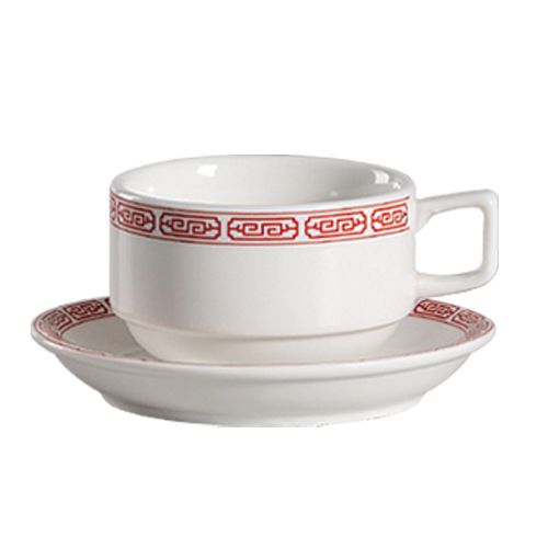 CAC 105-1-S 8 Oz. Bone White Red Gate Stacking Cup - 36/Case
