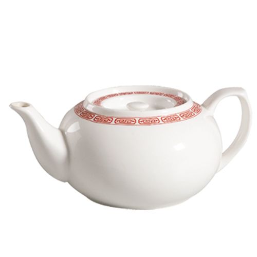 CAC 105-TPW-2 32 Oz. Bone White Red Gate Teapot - 12/Case