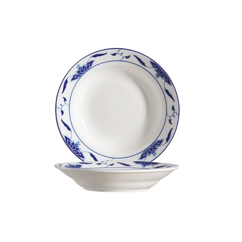 CAC 103-38 8" Dia. 8 Oz. Blue Lotus Soup Plate - 36/Case