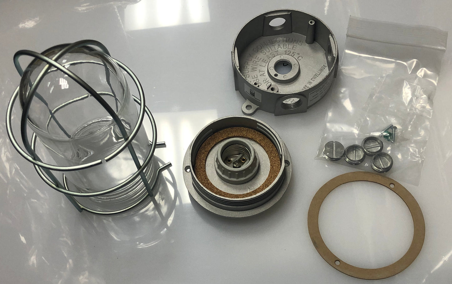 Component Hardware Hood Light Set VXS-100-GL-WG Vp with Wire Guard, Glass Globe and Base