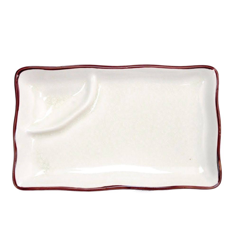 CAC 666-77-W 8" Rectangular Compartment Creamy White Japanese Style Plate - 24/Case