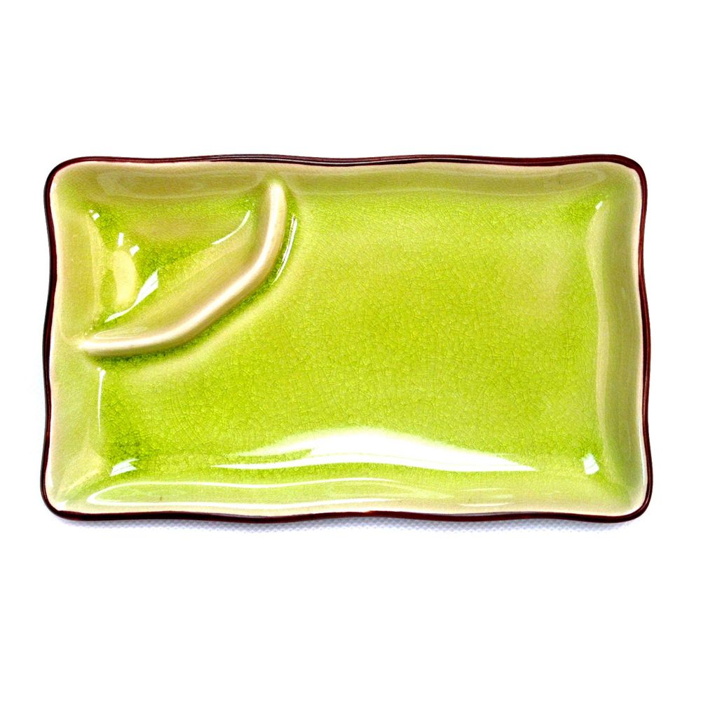 CAC 666-77-G 8" Rectangular Compartment Golden Green Japanese Style Plate - 24/Case