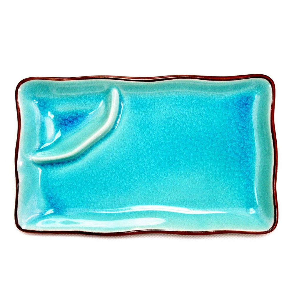 CAC 666-77-BLU 8" Rectangular Compartment Lake Blue Japanese Style Plate - 24/Case