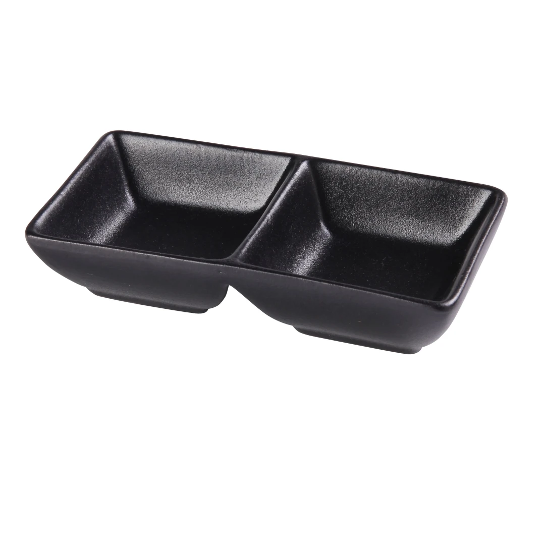 Yanco NB-4032 Rectangular Sauce Dish w/ (2) 1 1/2 oz Compartments - Ceramic, Noble Black