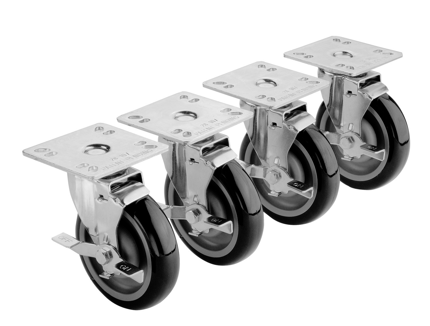 Krowne 28-107S 4 Piece Universal Plate Caster Set w/ 5" Wheel, 4 x 4"