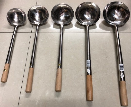 PO WAH Chinese Wok Ladle with Wooden Handle, Stainless Steel