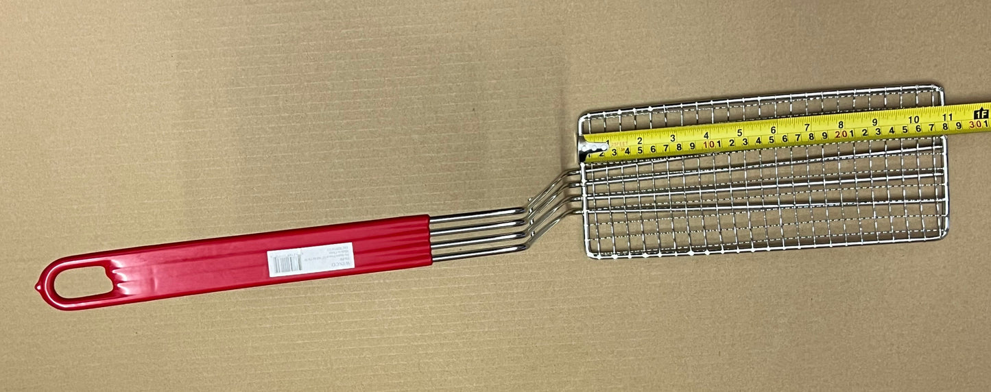 WINCO FB-PB Fry Basket Press, 11 inch Red Plastic Coated Handle, Nickel Plated