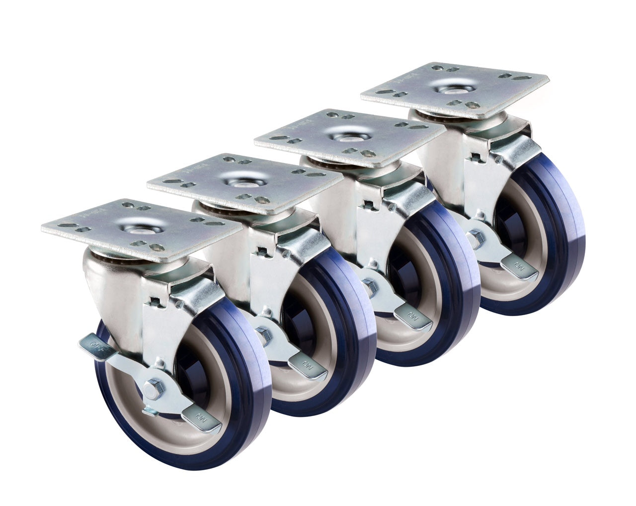 Krowne Commercial Equipment 5" Plate Casters 30-111S 5" Swivel Set, Economy Series ,  with 3 1/2" x 3 1/2" Plates and Side Brakes