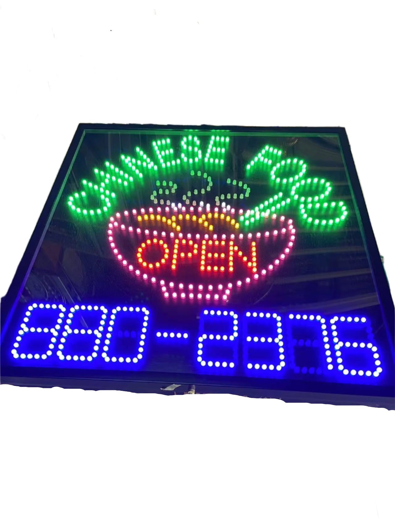 LED Open Sign #9 Size 30" x 30" - "Chinese Food Open Sign" with Bowl and Phone