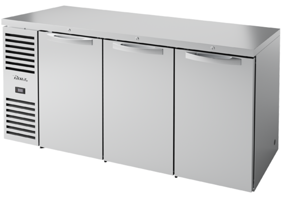 True TBR72-RISZ1-L-S-SSS-1 72" Bar Refrigerator - Swinging Solid Doors, Stainless, 115v