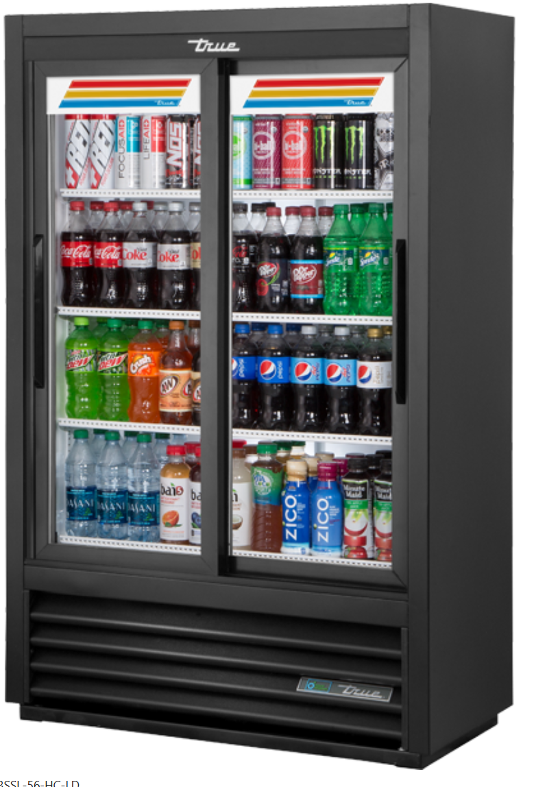 True GDM-33SSL-56-HC-LD 36" GDM Series Two Section Glass Door Merchandiser - (2) Sliding Doors, Black, 115v
