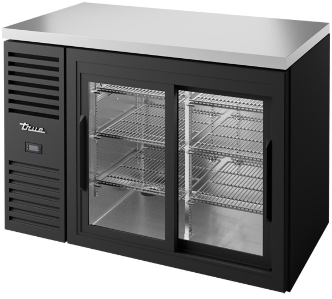 True TBR48-RISZ1-L-B-11-1 48" Bar Refrigerator - Sliding Glass Doors, Black, 115v