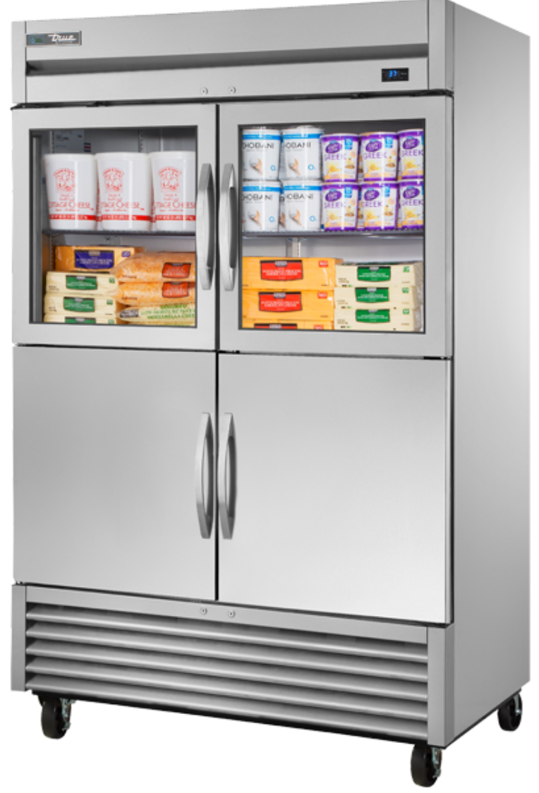 True T-49-2-G-2-HC~FGD01 54 1/10" Two Section Reach In Refrigerator, (2) Glass Doors, (2) Solid Doors, Left/Right Hinge, 115v