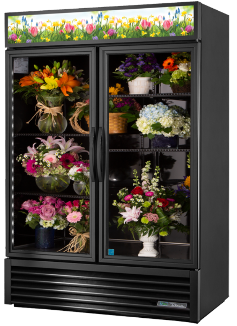 True GDM-49FC-HC~TSL01 2 Section Floral Cooler w/ Swinging Door - Black, 115v