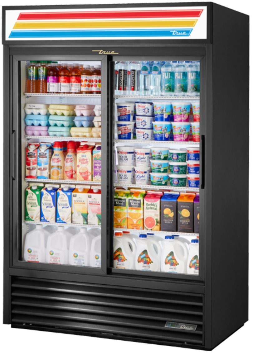 True GDM-47-HC-LD 54 1/8" GDM Series Two Section Glass Door Merchandiser - (2) Sliding Doors, Black, 115v