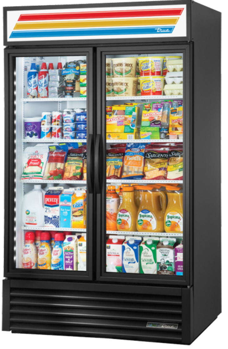 True GDM-43-HC~TSL01 47 1/8" GDM Series Two Section Glass Door Merchandiser - (2) Left/Right Hinge Doors, Black, 115v