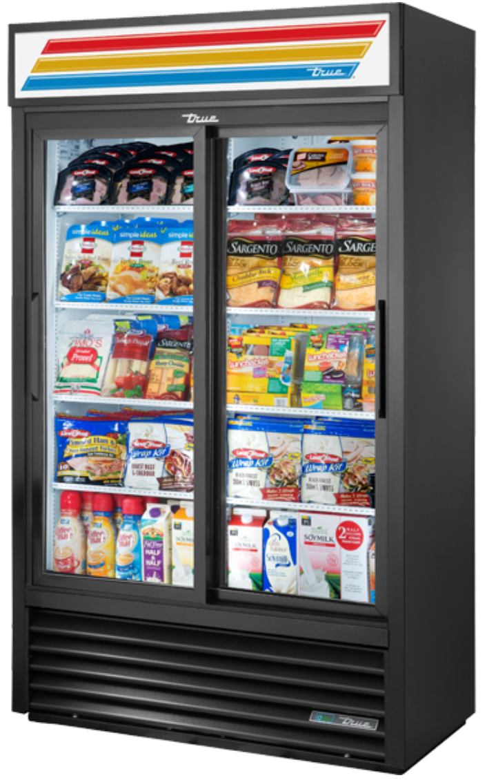 True GDM-41SL-HC-LD 47 1/8" GDM Series Two Section Glass Door Merchandiser - (2) Sliding Doors, Black, 115v