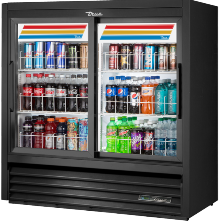 True GDM-41SL-48-HC-LD 46 7/8" GDM Series Two Section Glass Door Merchandiser - (2) Sliding Doors, Black, 115v
