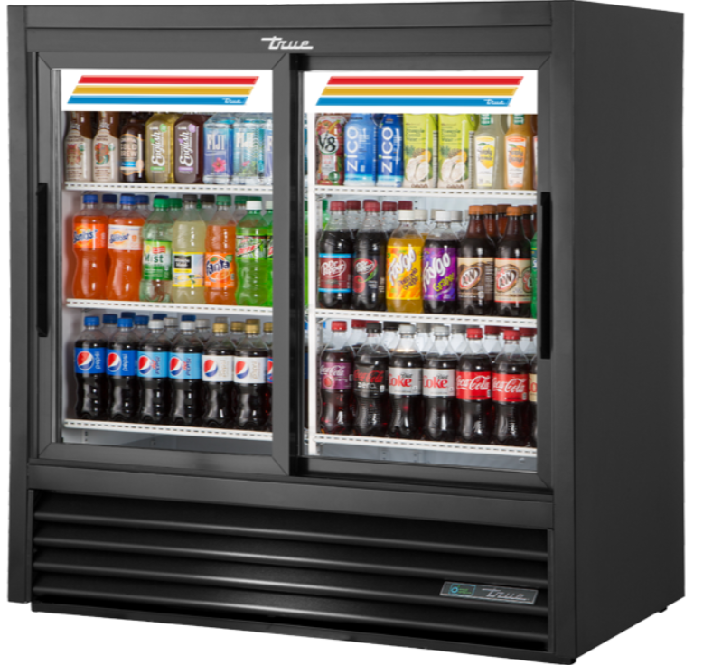 True GDM-41C-48-HC-LD 48" GDM Series Two Section Glass Door Merchandiser - (2) Sliding Doors, Black, 115v